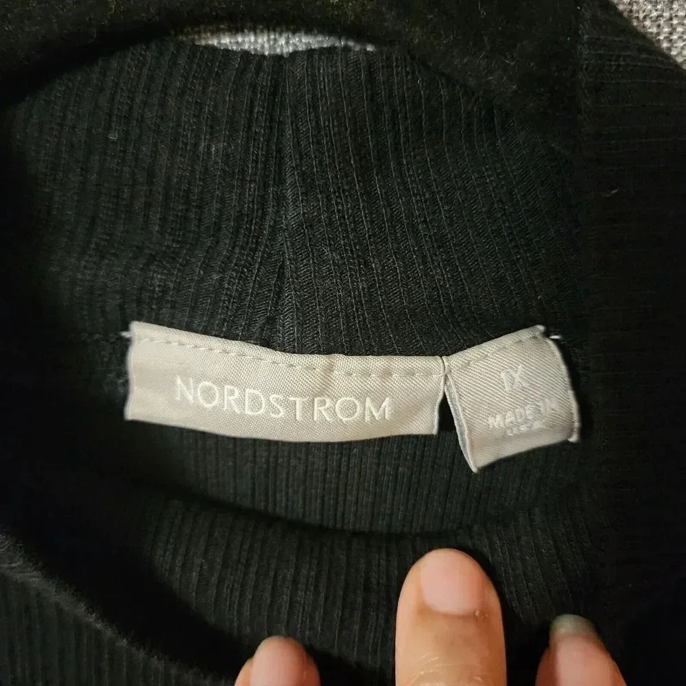 Nordstrom Women's Black Mock Neck Long Sleeve Stretchy Sweater Top Size 1X